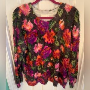 Plus Size Anthropologie Ariel Eyelash Sweater Floral Print Like New GORGEOUS!!!